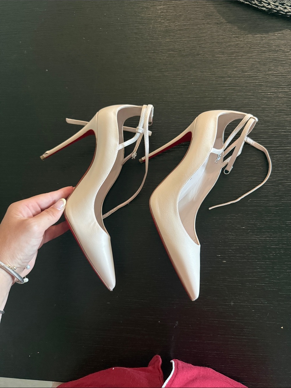 Christian Louboutin Nude Pointed-Toe Ankle-Tie Pumps